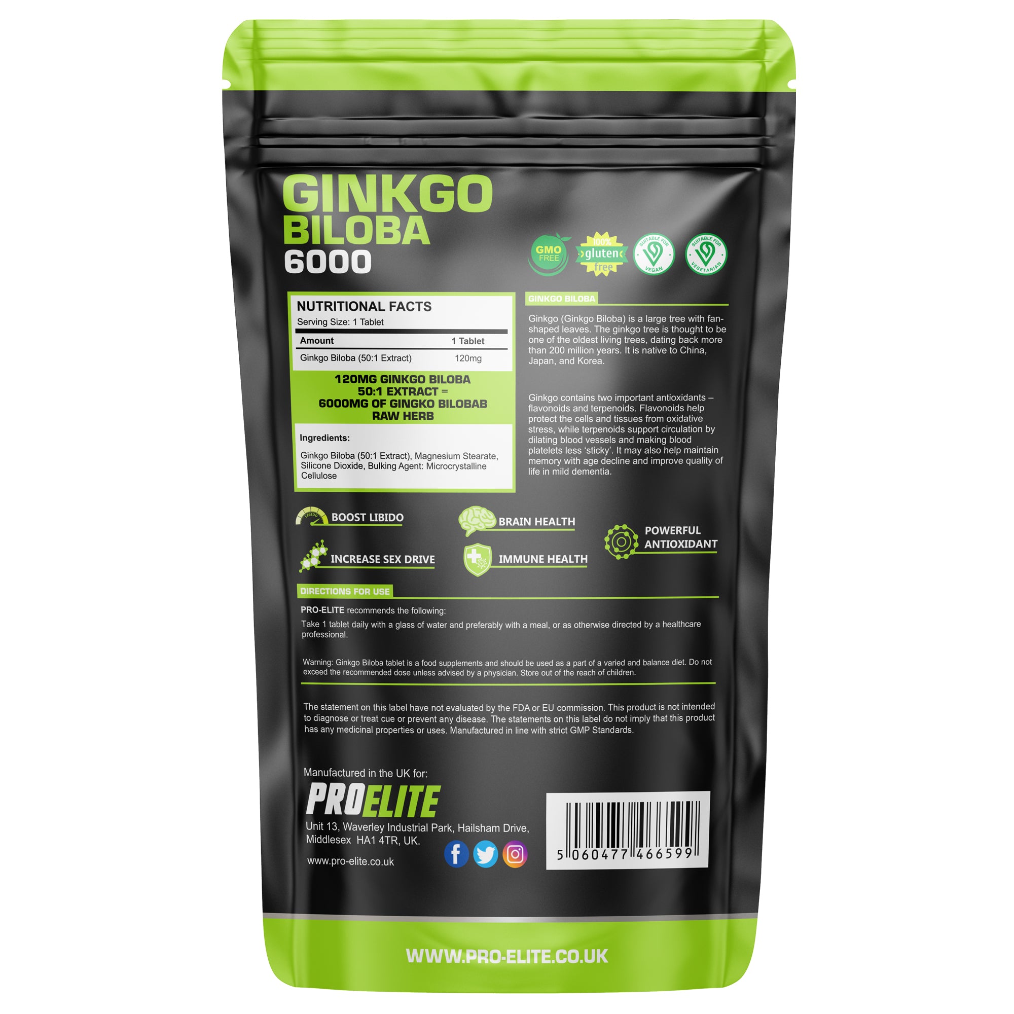 PROELITE Ginkgo Biloba 6000 Vegan Tablets