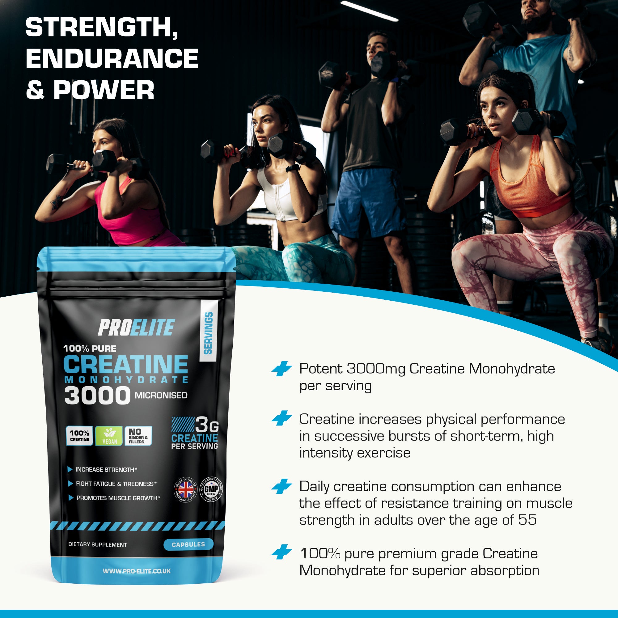 Creatine Monohydrate 750mg Vegan Capsules | Pro-Elite