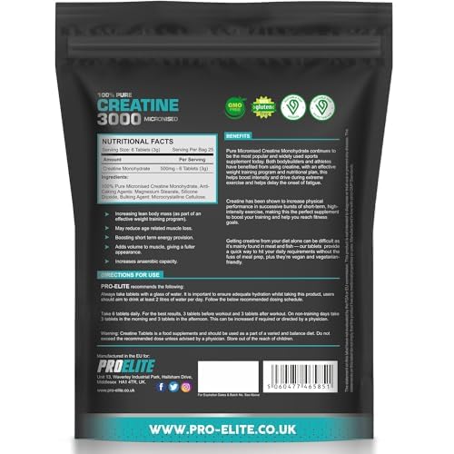 Creatine Monohydrate 500mg Vegan Tablets | Pro-Elite
