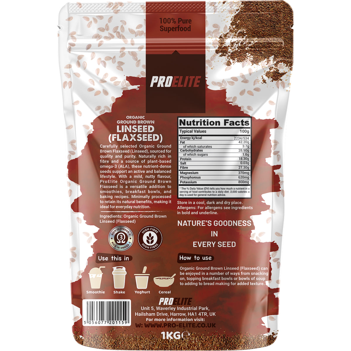 PROELITE Organic Ground Brown Linseed (Flaxseed)