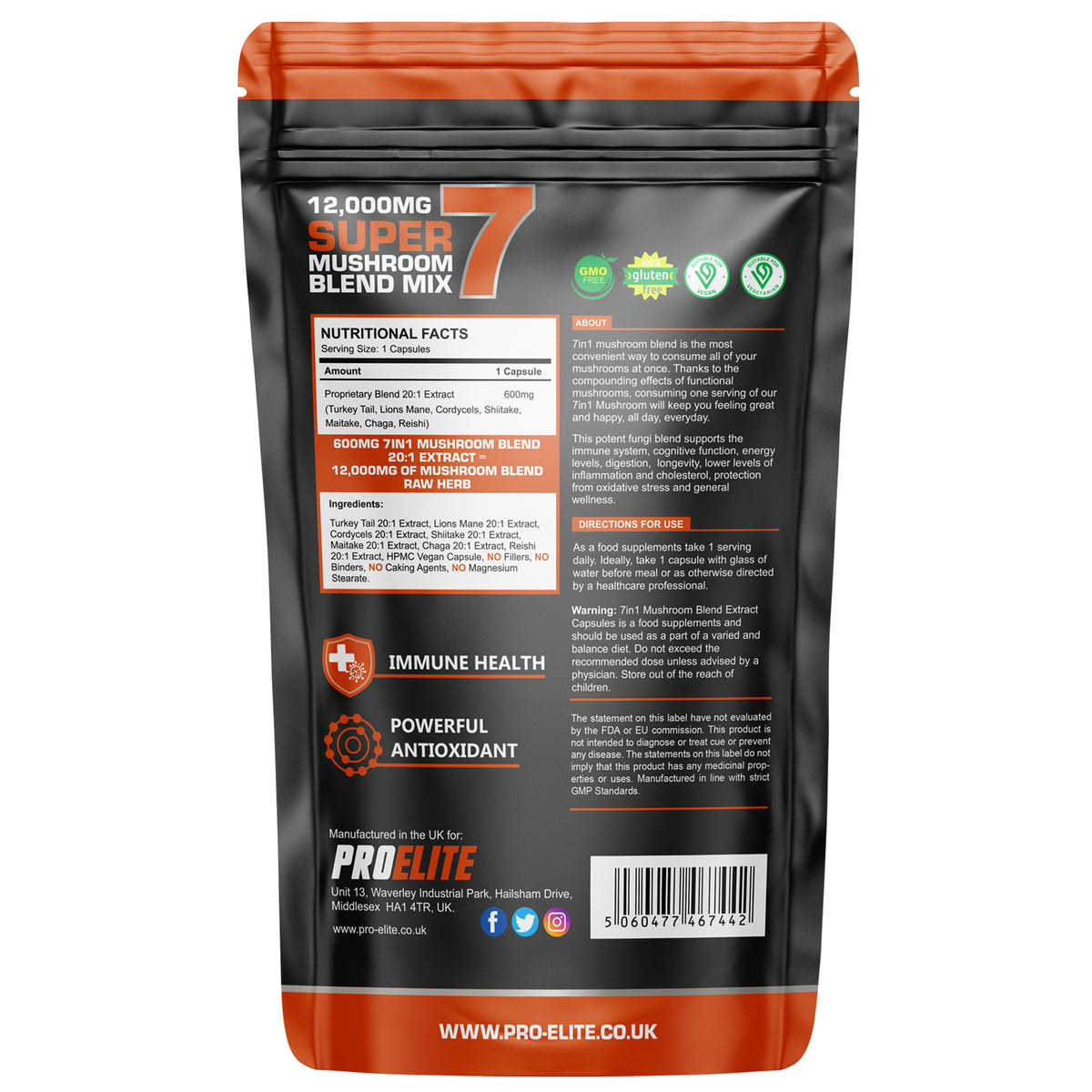7in1 Mushroom Blend Vegan Capsules | Pro-Elite