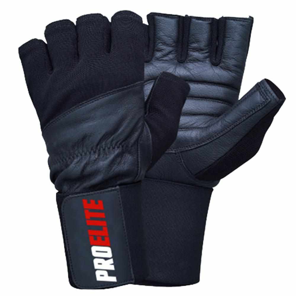 Leather Gloves With Wrist Support - Black | Pro-Elite