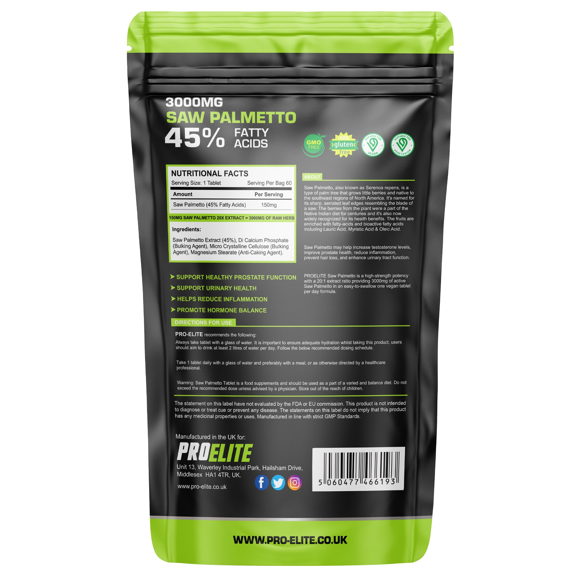 Saw Palmetto (45% FattyAcids) Tablets | Pro-Elite