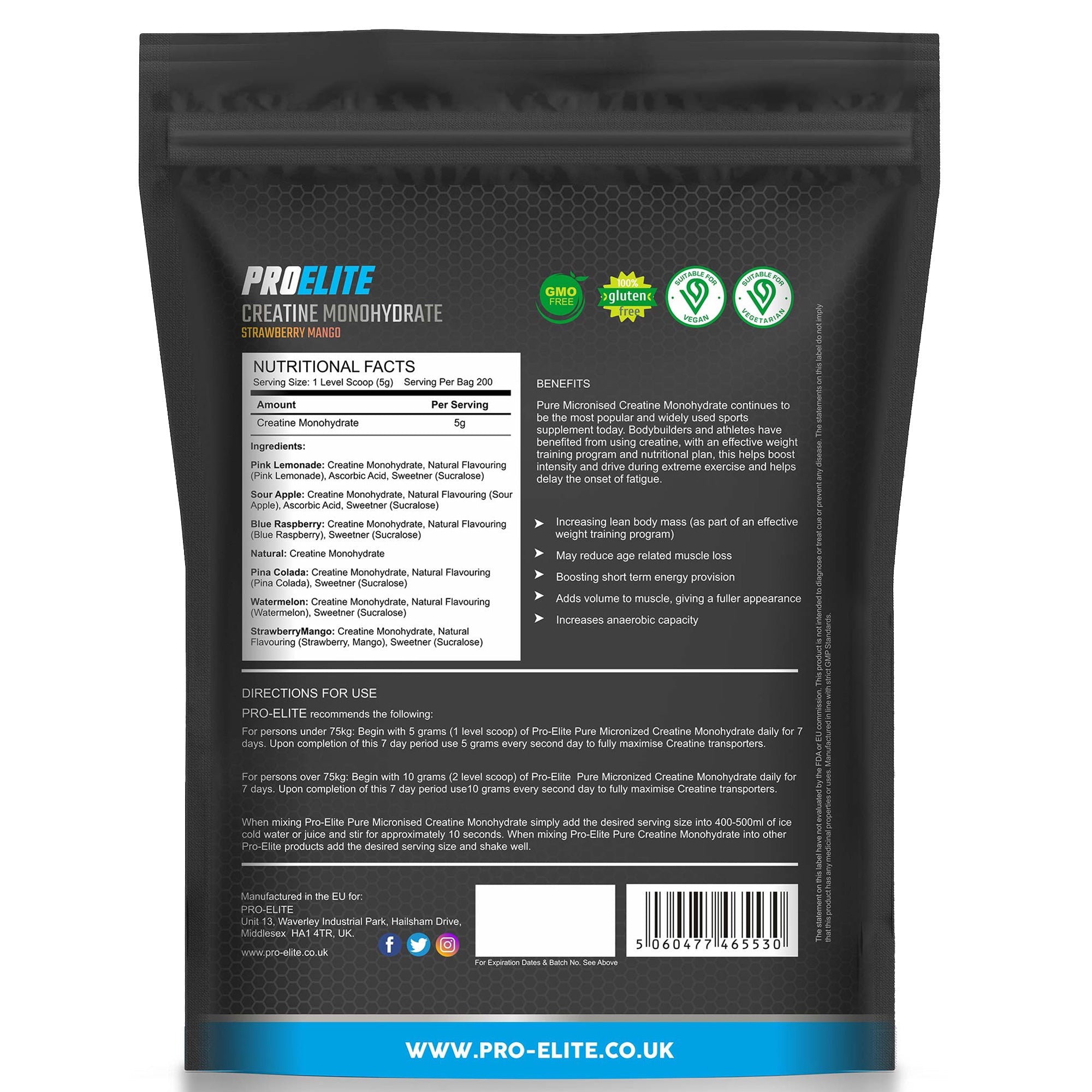 Pure Creatine Monohydrate Powder 1kg | Pro-Elite