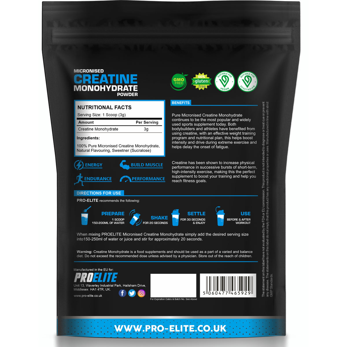 Creatine Monohydrate Pouch 250g | Pro-Elite