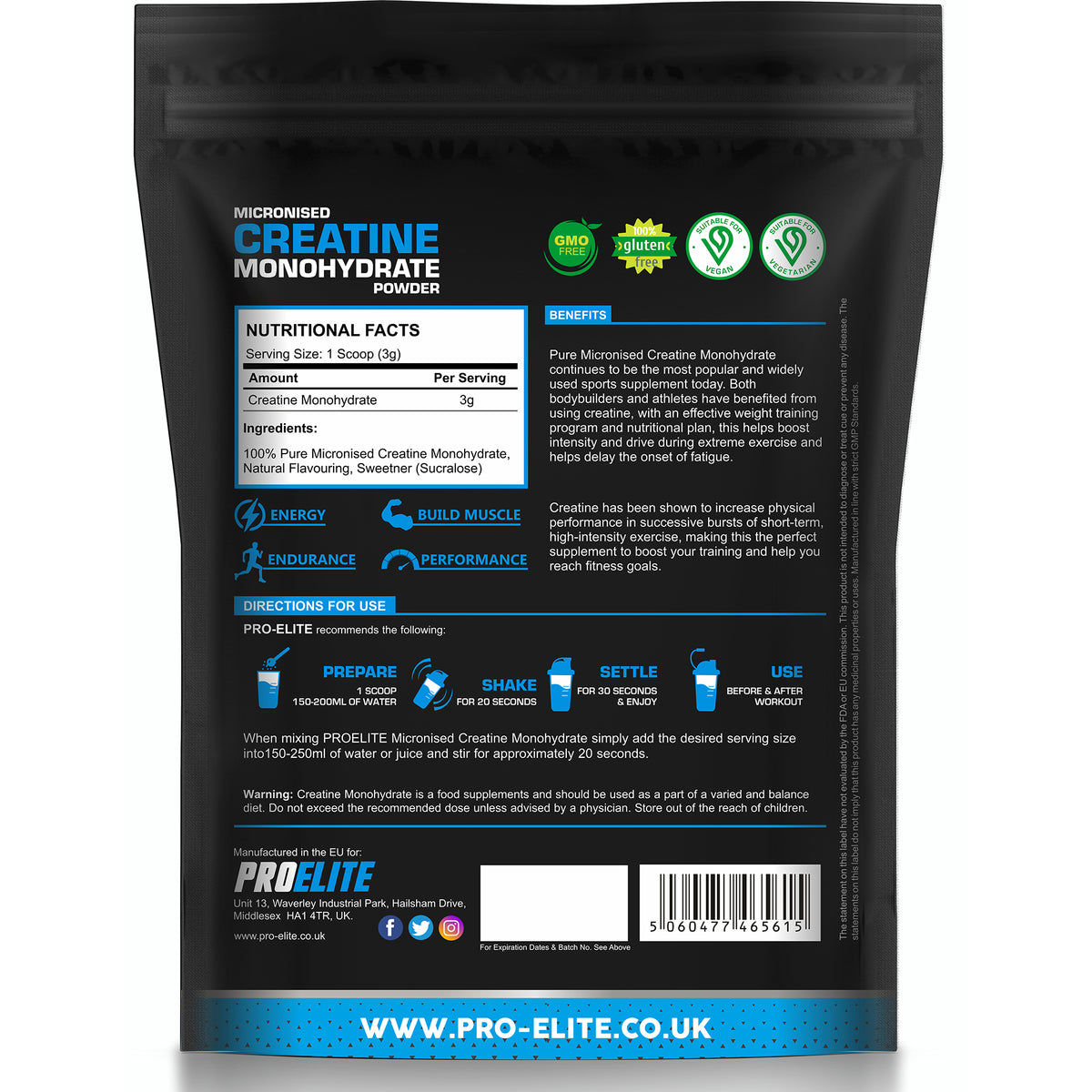 Creatine Monohydrate Pouch 250g | Pro-Elite