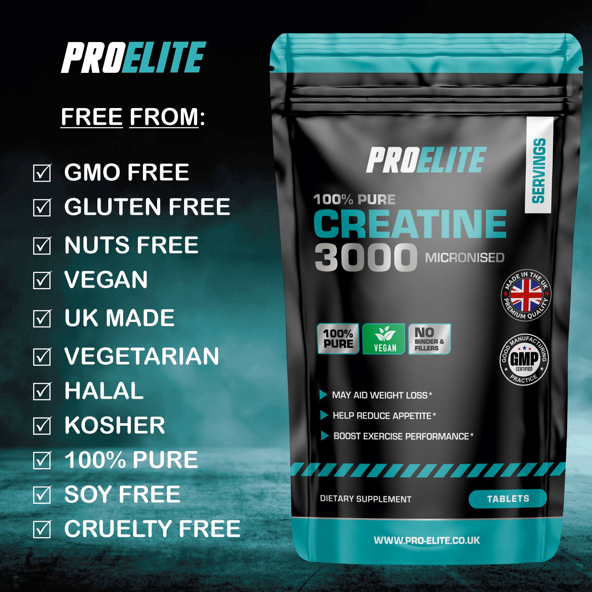 Creatine Monohydrate 500mg Vegan Tablets | Pro-Elite