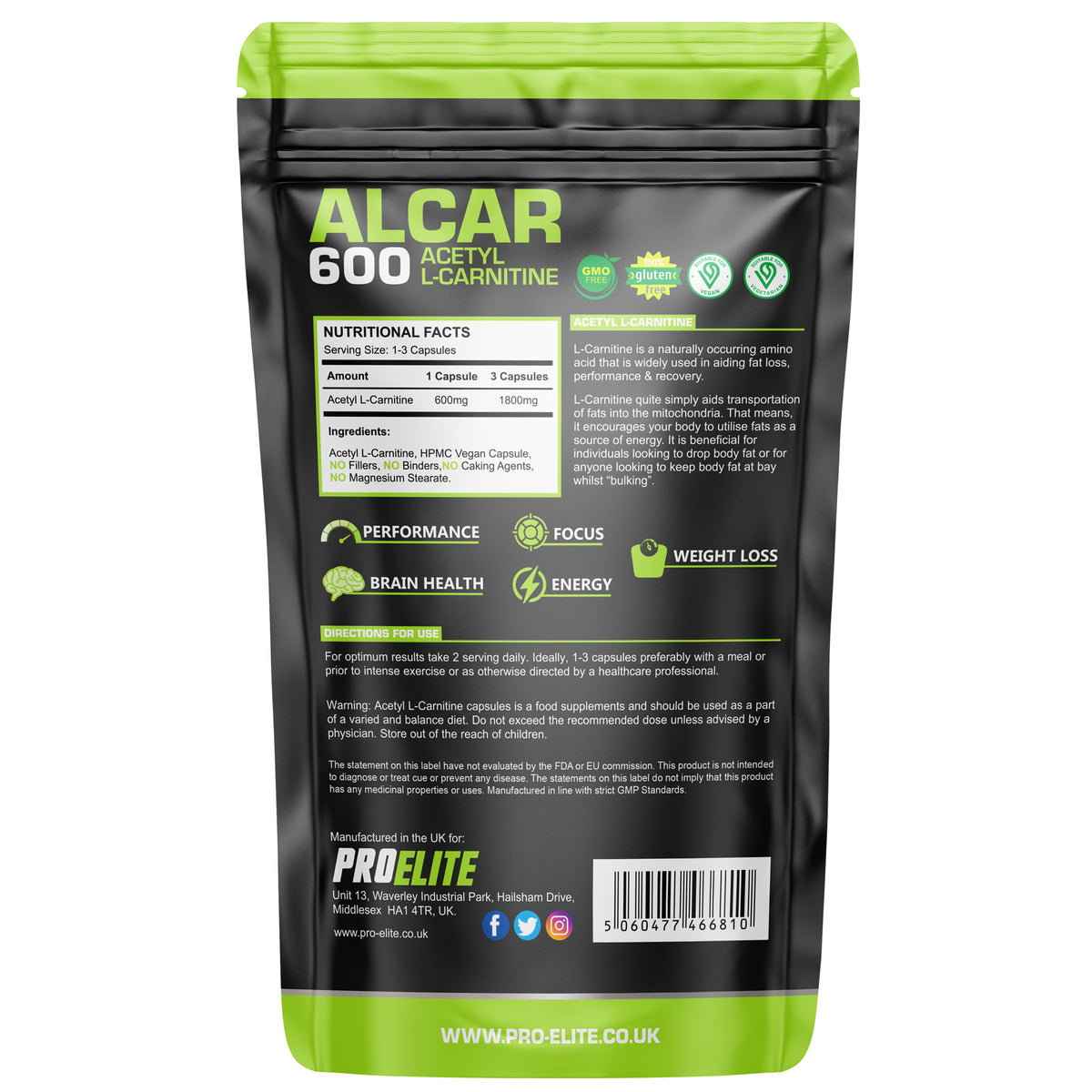 Acetyl L-Carnitine Vegan Capsules | Pro-Elite