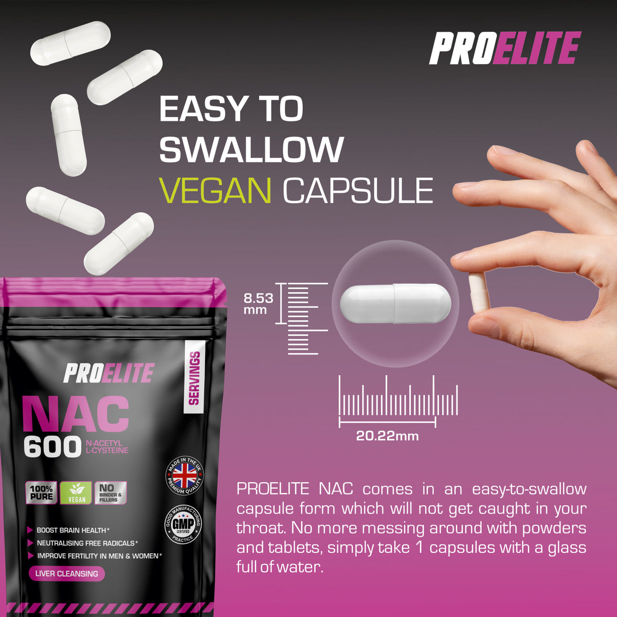 NAC N-ACETYL L-CYSTEINE Vegan Capsules | Pro-Elite