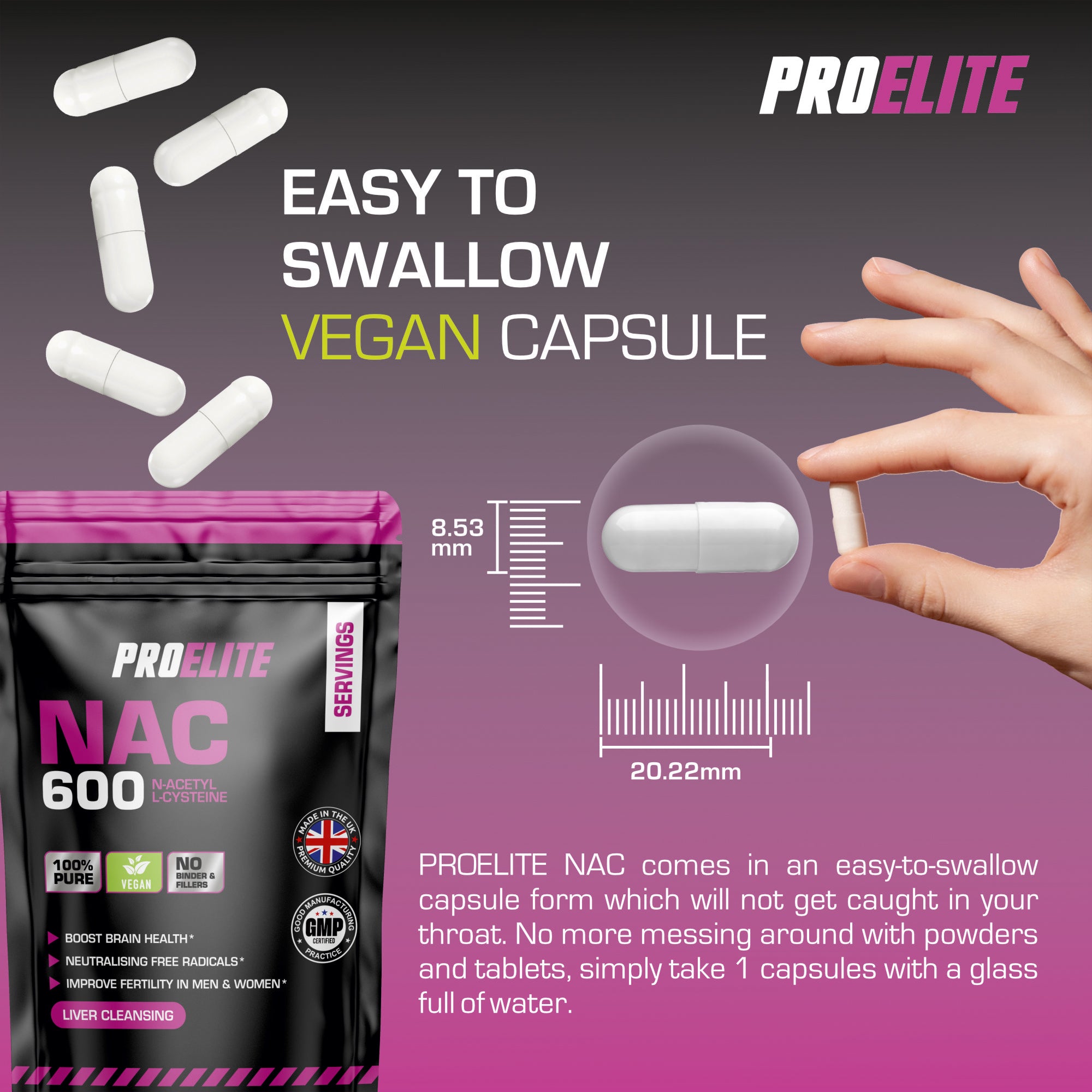 NAC N-ACETYL L-CYSTEINE Vegan Capsules | Pro-Elite