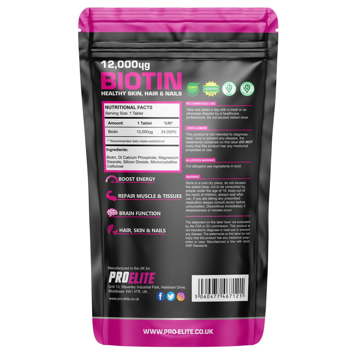 Biotin 12,000ug Tablets | Pro-Elite